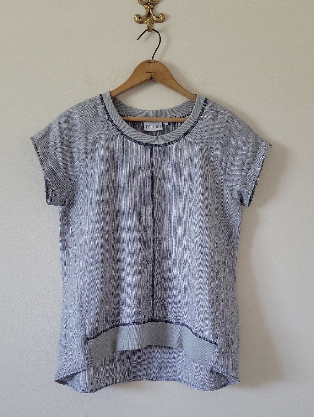 FOIL Grey Blue Stripe Linen Blouse Size‎ 4